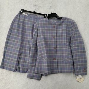 NWT Dunedin Wool Skirt Suit Size 10 Lavendar Purple Plaid Woolmark Midi READ‎